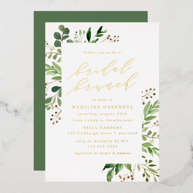 Watercolor Greenery Bridal Brunch (Front/Back)