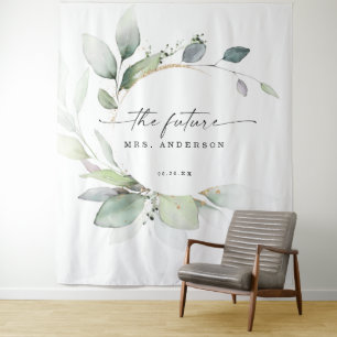 Watercolor Greenery Bridal Mrs Photo Prop Backdrop Tapestry