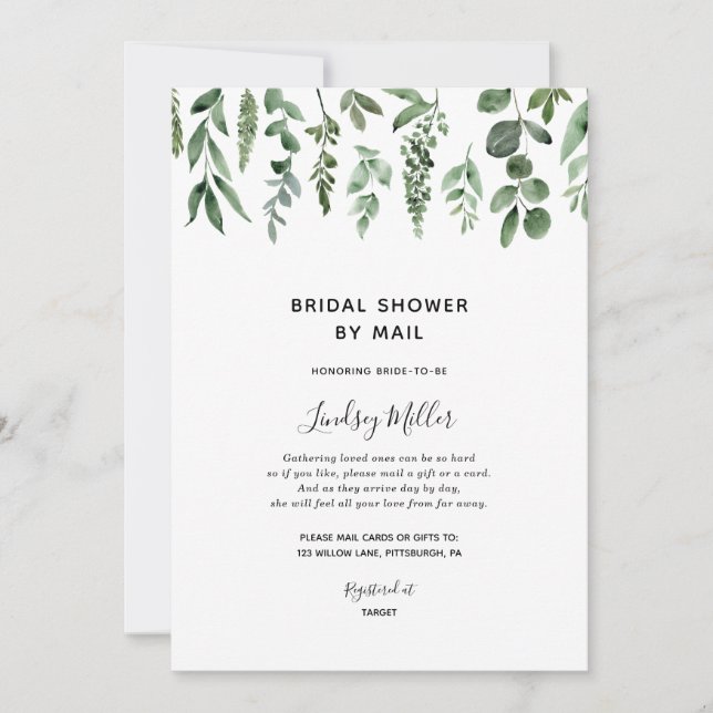 Watercolor Greenery Bridal Shower by Mail Invitation (Front)