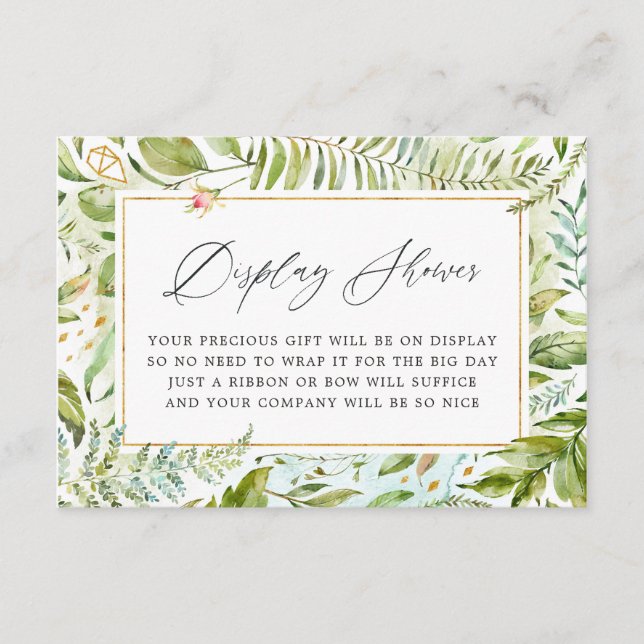 Watercolor Greenery Bridal Shower Display Shower Enclosure Card (Front)