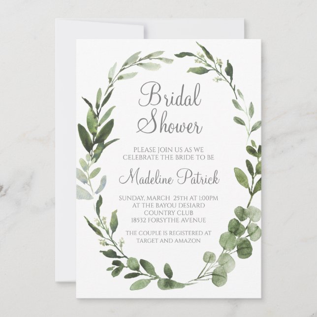 Watercolor Greenery Bridal Shower Invitation (Front)