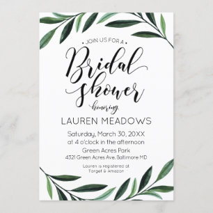 Watercolor Greenery Bridal Shower Invitation