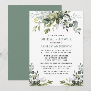 Watercolor Greenery Bridal Shower Sage Green Invitation