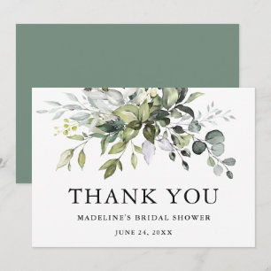 Watercolor Greenery Bridal Shower Sage Green Thank You Card