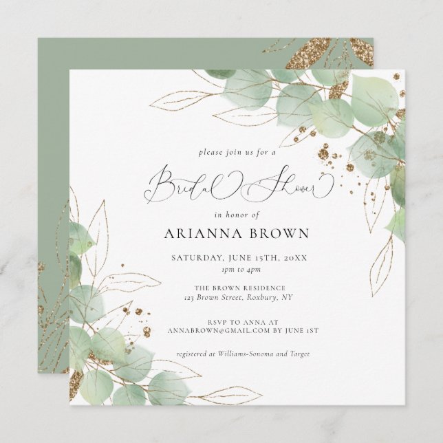 Watercolor Greenery Calligraphy Bridal Shower  Invitation (Front/Back)