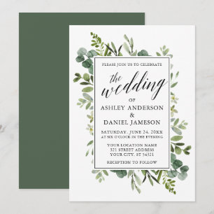Watercolor Greenery Calligraphy Sage Wedding Invitation