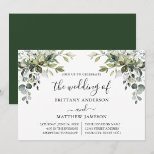 Watercolor Greenery Calligraphy Wedding Invitation