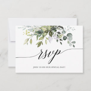 Watercolor Greenery Calligraphy Wedding RSVP Card