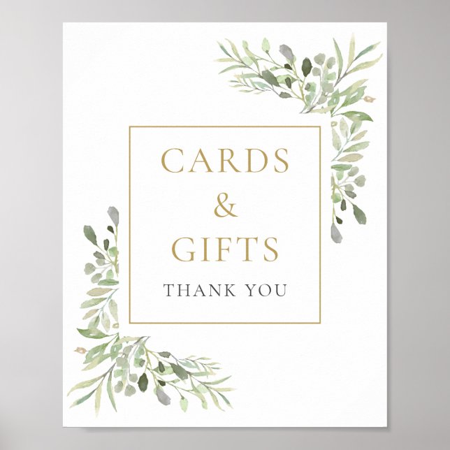 Watercolor Greenery Cards And Gifts Sign (Front)