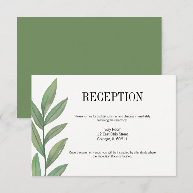 Watercolor Greenery Carte de réception de mariage  (Devant / Derrière)