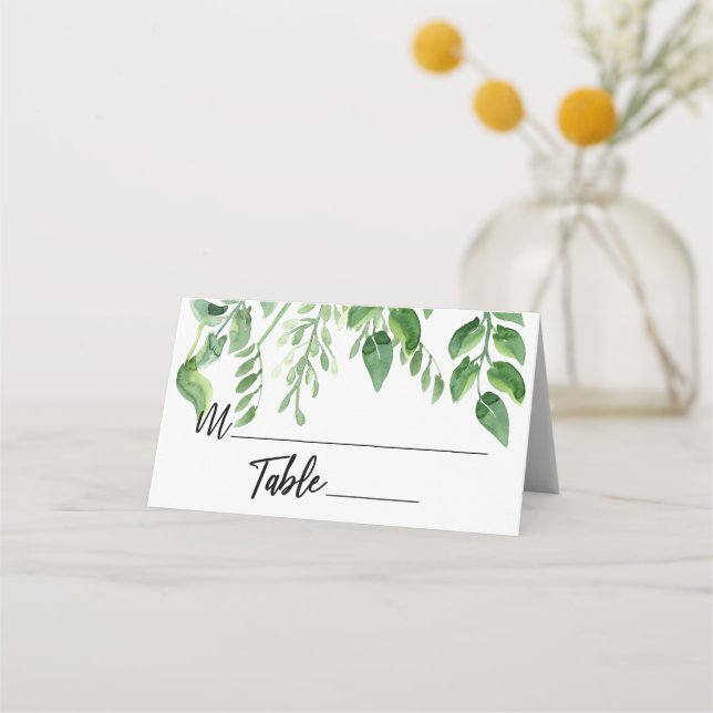 Watercolor Greenery Casual Handwriting Typography2 Place Card (Front)