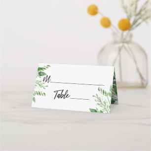 Watercolor Greenery, Casual Handwriting Typography Place Card