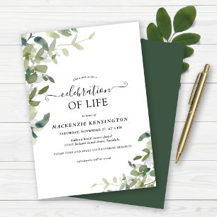 Watercolor Greenery Celebration of Life Memorial Invitation