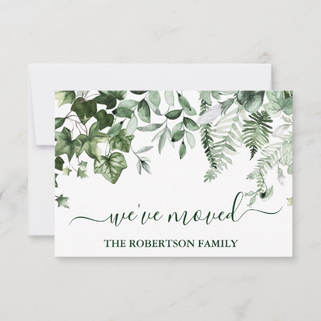 Watercolor Greenery Change Of Address Note Card (Front)