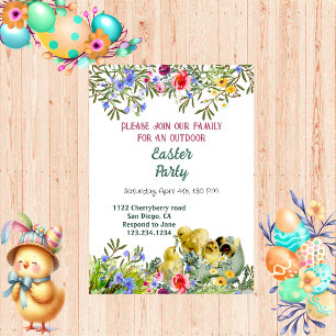 Watercolor Greenery Chicks Floral Easter Party Invitation