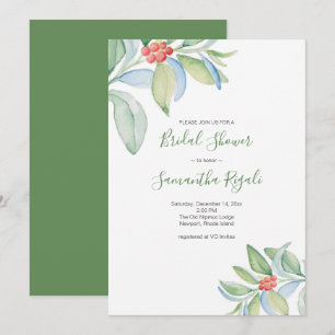 Watercolor Greenery Christmas Bridal Shower Invitation