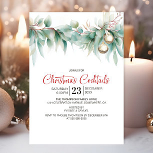 Watercolor Greenery Christmas Cocktails Invitation