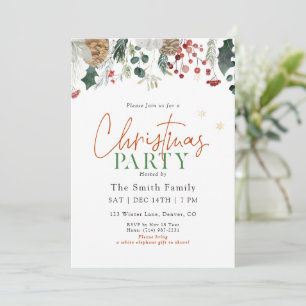 Watercolor Greenery Christmas Party Invitation