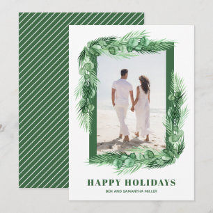 Watercolor Greenery Christmas Photo Holiday Card