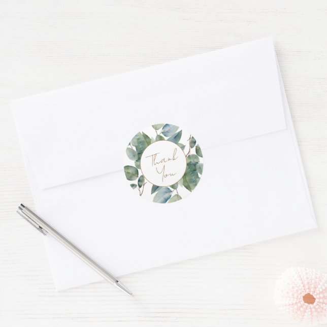 Watercolor greenery classic round sticker (Envelope)