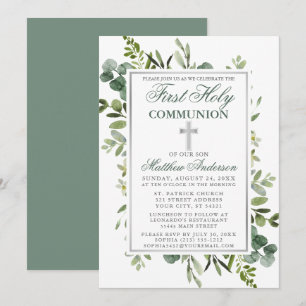 Watercolor Greenery Communion Silver Sage Green Invitation