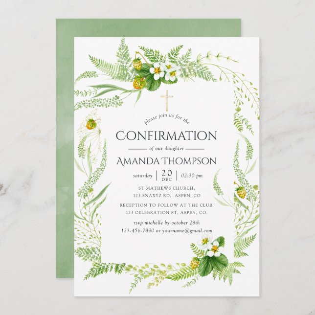 Watercolor Greenery Confirmation Invitation (Front/Back)