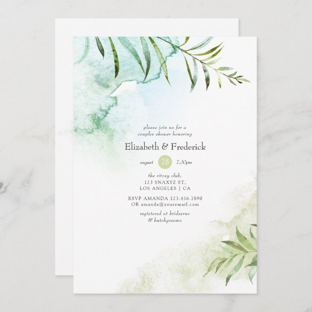 Watercolor Greenery Couples Shower Invitation (Front/Back)