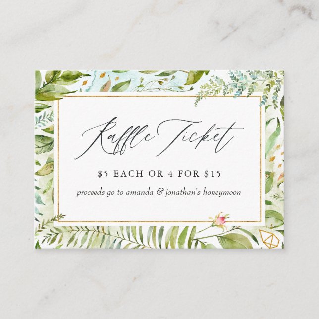 Watercolor Greenery Crystal Bridal Shower Raffle Enclosure Card (Front)