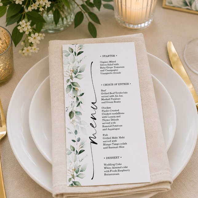 Watercolor Greenery Double Sided Wedding Menu (Creator Uploaded)
