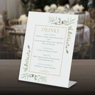 Watercolor Greenery Drinks Menu Pedestal Sign