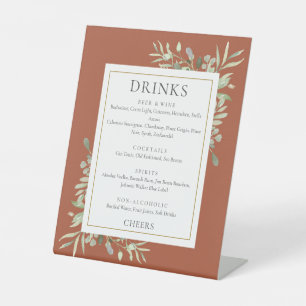Watercolor Greenery Drinks Menu Terracotta Pedestal Sign
