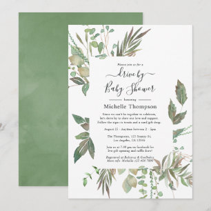 Watercolor Greenery Drive By Bridal or Baby Shower Invitation