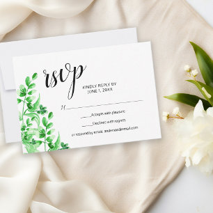 Watercolor Greenery Elegant Calligraphy Wedding RSVP Card