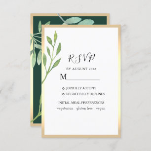 Watercolor Greenery Emerald Green Wedding RSVP Card