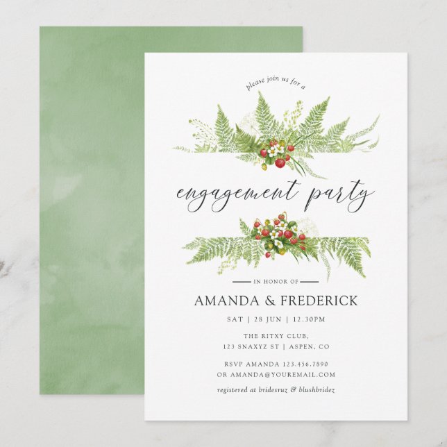 Watercolor Greenery Engagement Party Invitation (Front/Back)