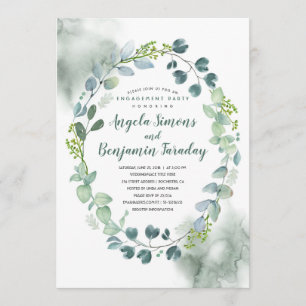 Watercolor Greenery   Eucalyptus Engagement Party Invitation