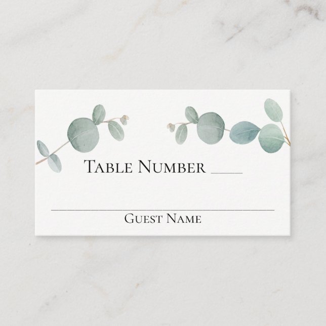 Watercolor Greenery Eucalyptus Flat Place Card (Front)