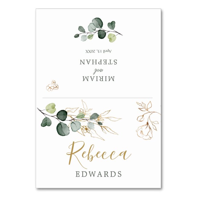 Watercolor Greenery Eucalyptus Gold  Place card (Front)