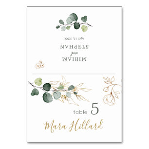 Watercolor Greenery Eucalyptus Gold Place card