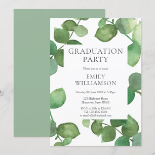 Watercolor Greenery Eucalyptus Graduation Party Invitation