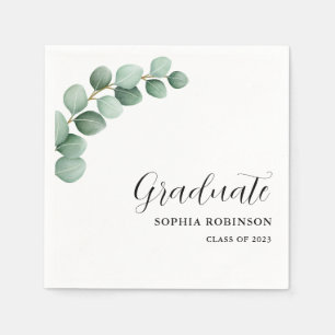 Watercolor Greenery Eucalyptus Graduation Party Napkin