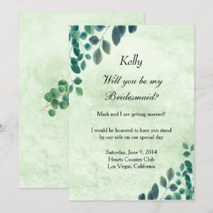 Watercolor Greenery Eucalyptus Leaves Bridesmaid Invitation