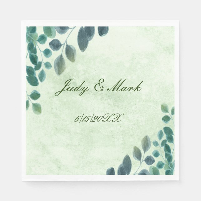 Watercolor Greenery Eucalyptus Leaves Paper Napkin (Front)
