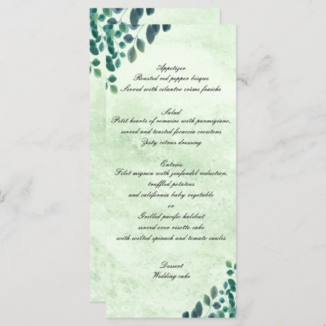 Watercolor Greenery Eucalyptus Leaves Wedding Menu (Front/Back)