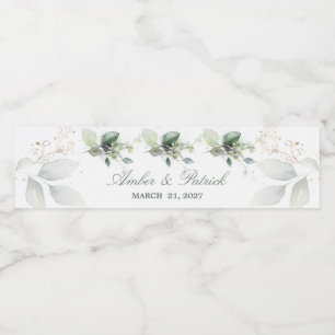 Watercolor greenery, eucalyptus leaves Wedding Water Bottle Label