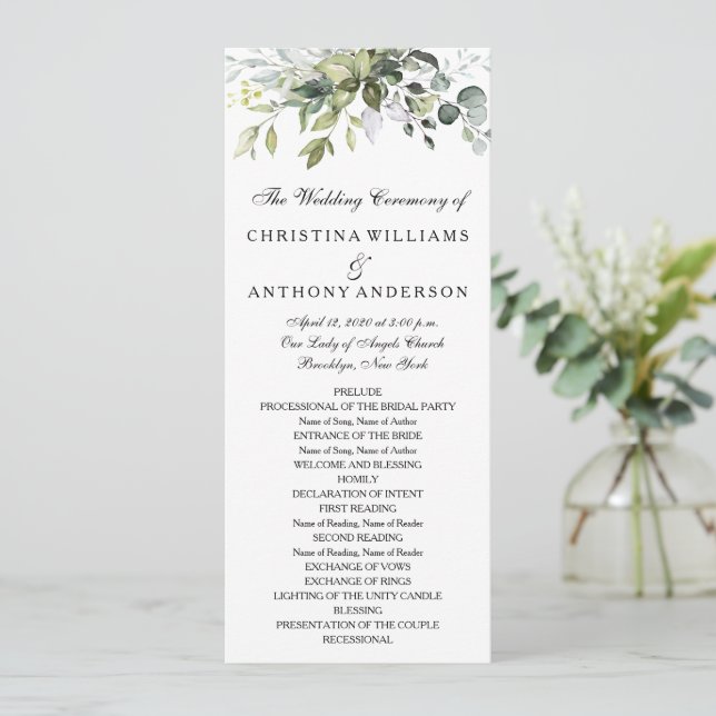 Watercolor Greenery Eucalyptus Program (Standing Front)