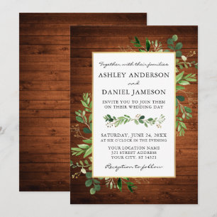 Watercolor Greenery Eucalyptus Wood Wedding Invitation