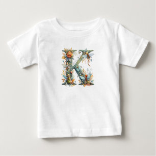 Watercolor Greenery Fairies Monogram Letter K Baby T-Shirt