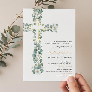 Watercolor Greenery Floral Baptism Invitation 