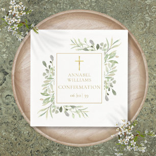 Watercolor Greenery Floral Gold Confirmation Napkin